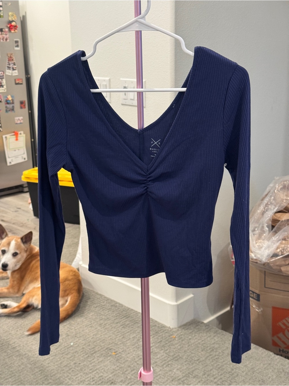 Navy Blue PacSun Long-Sleeve V-Neck Top
